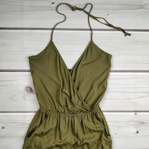 Lulu's Olive Green Tie Neck Wrap Jumpsuit Sz M